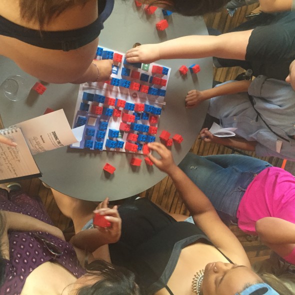 Week 2: At CUP, students use toy blocks to visualize what a neighborhood rezoning could look like.