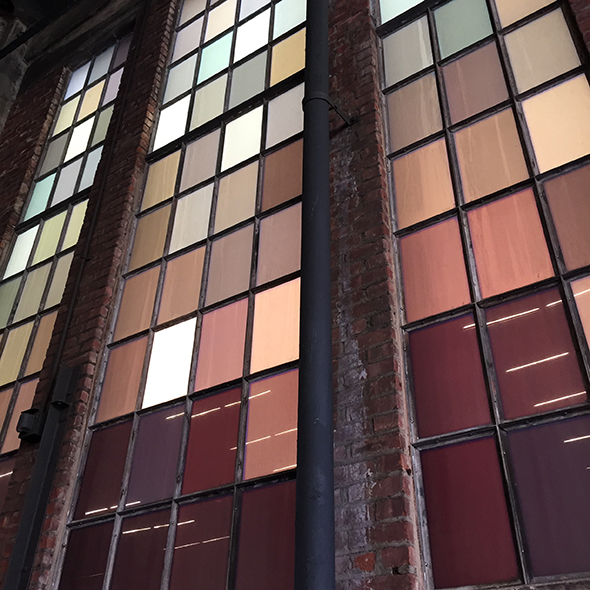 Week 3: "Runs Both Ways" by Spencer Finch, an art project along the High Line using the colors of the Hudson River to tint existing windows.